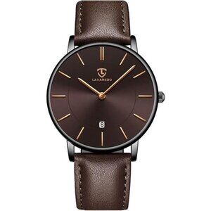 Watch for Men, Extremely Thin Mens Watches Minimalist Analog Men's Brown